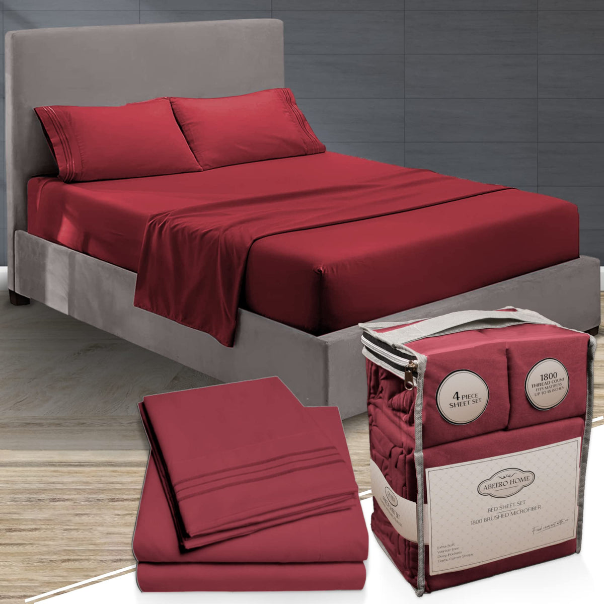 Abeero Home Full Size Bed Sheets Cooling - Luxury Hotel Sheet Set - Soft Sheets With Elastic Corner Strap - Deep Pocket Microfib