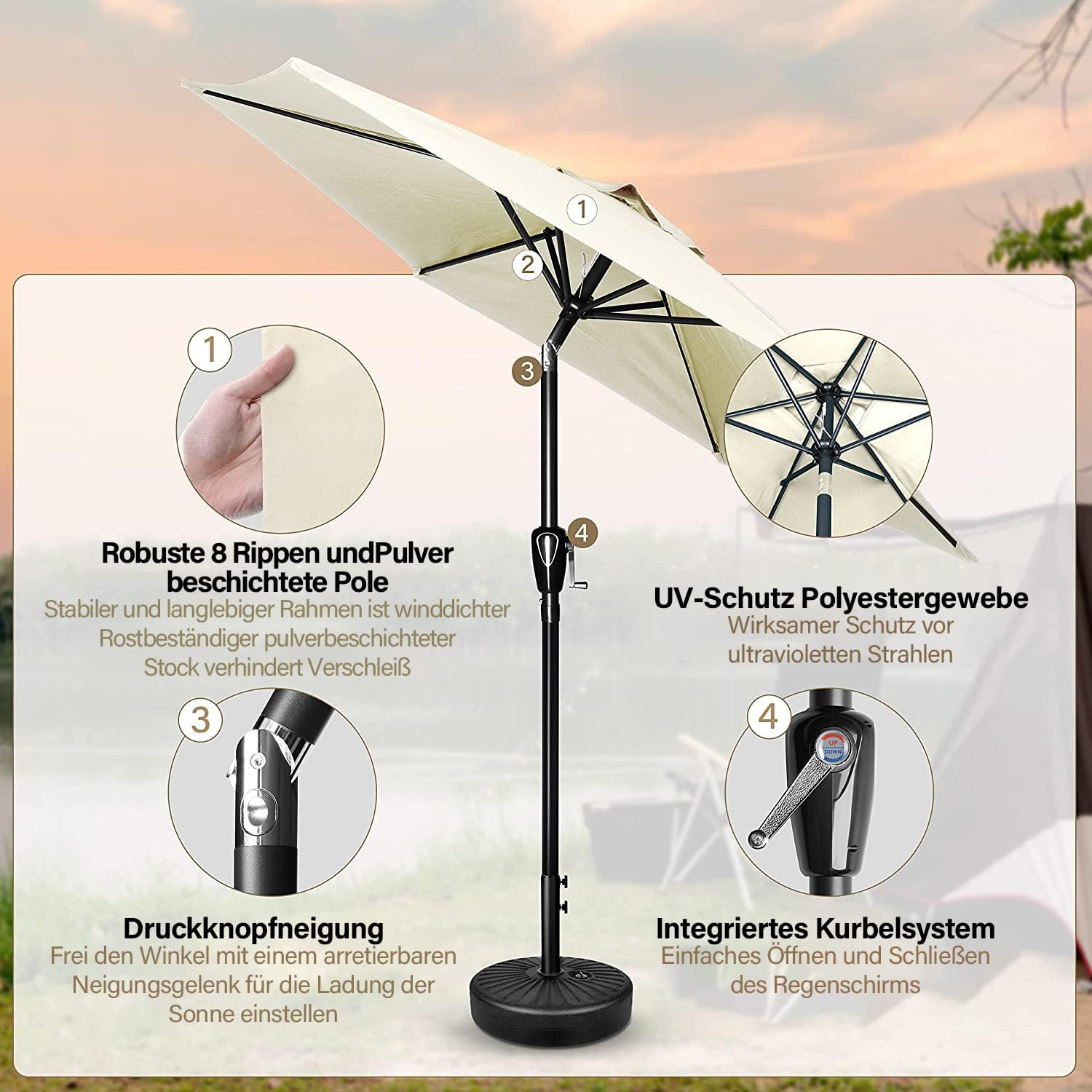 Simple Deluxe 9Ft Outdoor Patio Umbrella Table Market Umbrella With Push Button Tilt And Crank, 8 Sturdy Ribs, Uv Protection Waterproof For Garden, Lawn, Deck, Backyard, Pool, Creamy White