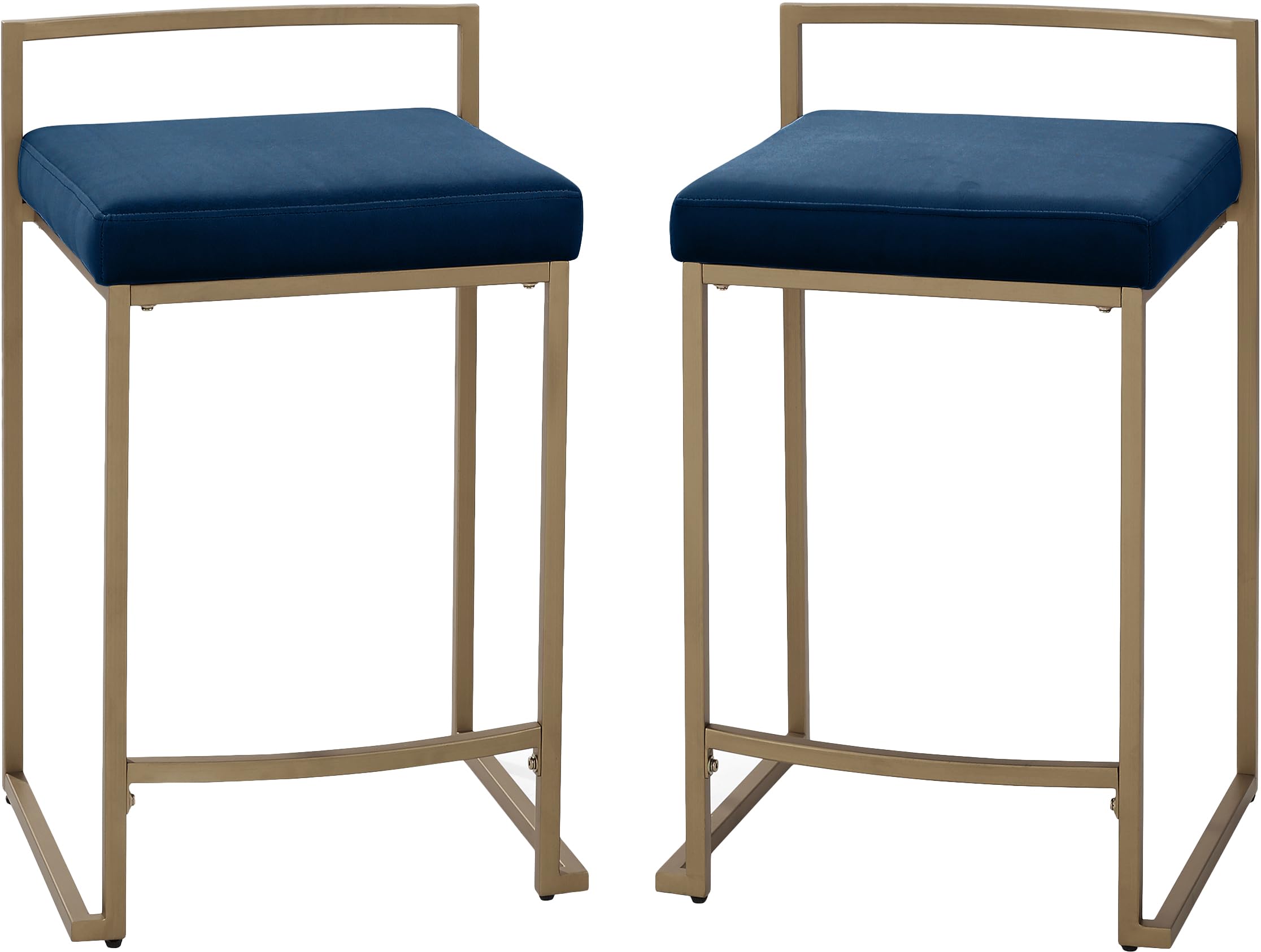 Crosley Furniture Harlowe Upholstered Seat Counter Height Bar Stools Set of 2, Kitchen and Dining, Navy/Gold