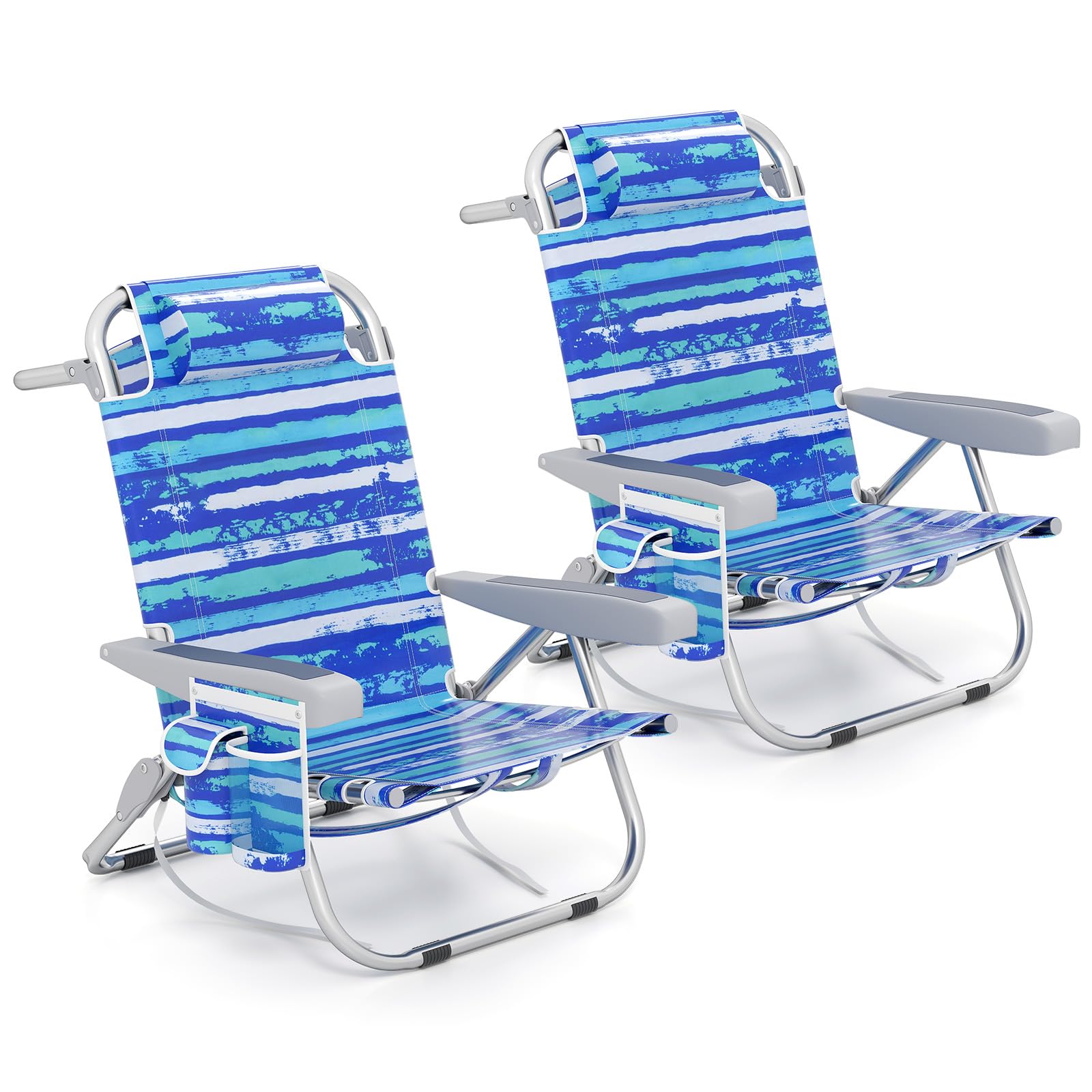 Giantex 2-Pack Backpack Beach Chair - Foldable Camping Chair With 5 Adjustable Position, Cup Holder, Storage Pockets, Straps, To