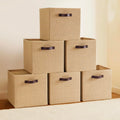 Ornavo Home 13x13 Jute Storage Cube Bins, 6 Pack, Foldable, Leather Handles