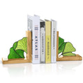 Maitys Ginkgo Leaf Bookends with Oak Wood Base Stained Glass Novelty Bookends Organizer Cute Book Ends for Shelves Desks Librari