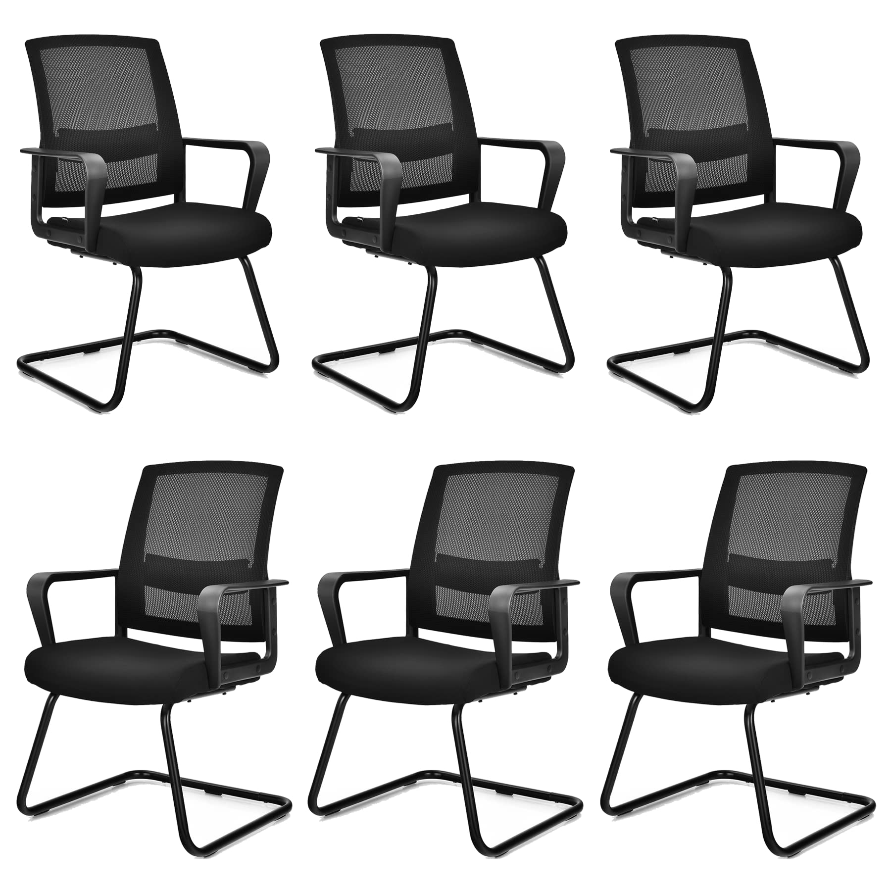 Tangkula Office Guest Chair Set Of 6, Reception Chairs Conference Room Chairs With Adjustable Lumbar Support & Sled Base, Modern Mid Back Mesh Desk Chair No Wheels