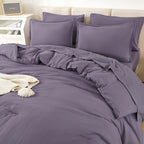 Litanika Queen Comforter Set Grey Purple - 7 Pieces Bed In A Bag Queen Beddding Comforter Sets, Solid Lightweight Bed Set With C