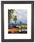 Golden State Art, 11x14 Photo Frame with Mat for Pictures 8x10 and Real Glass (Silver-Beige with Black-Dark Brown Inner Panel & 
