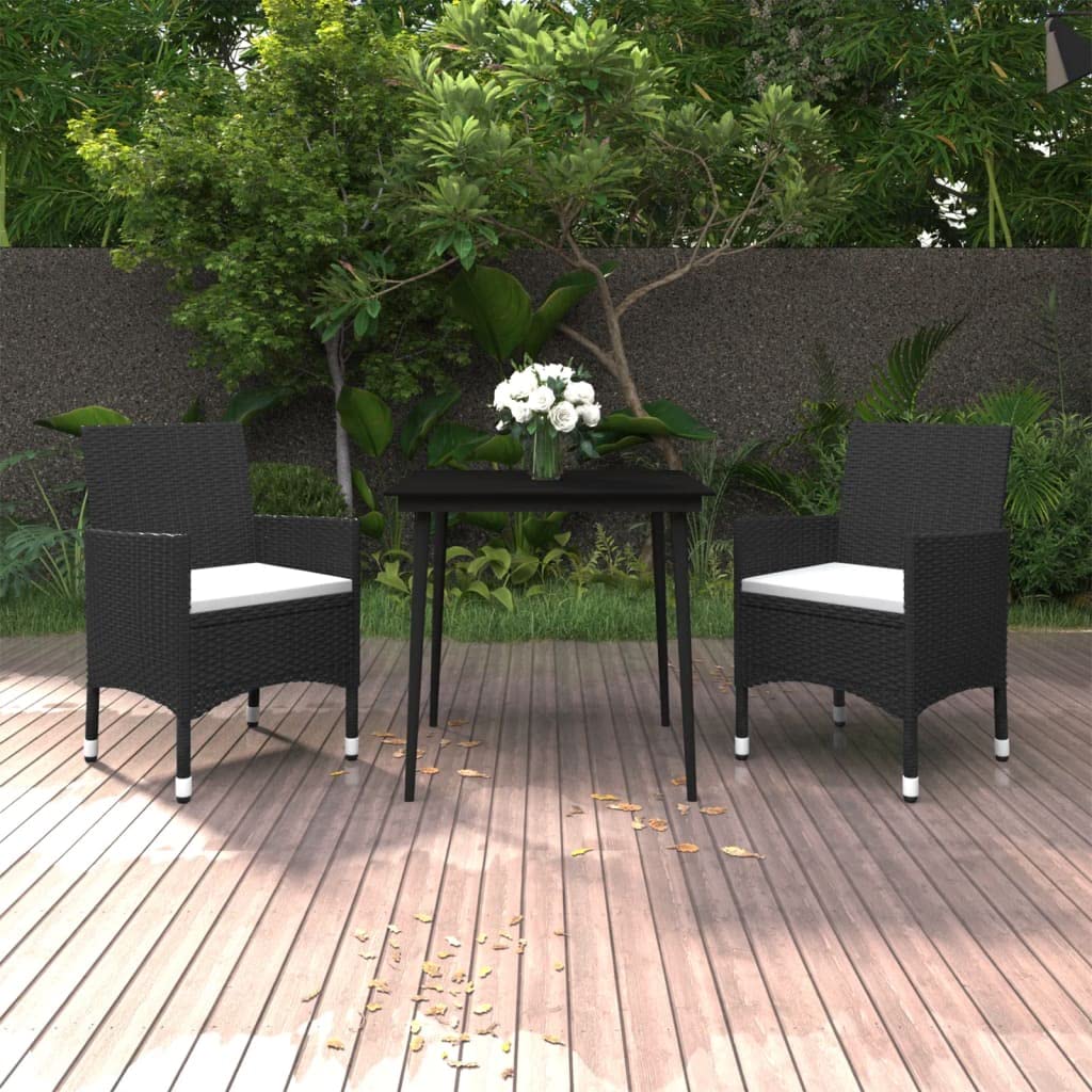 vidaXL Patio Dining Set 3 Piece with Cushions Garden Outdoor Lawn Yard Terrace Balcony Table and Chair Seat Seating Furniture Poly Rattan and Glass