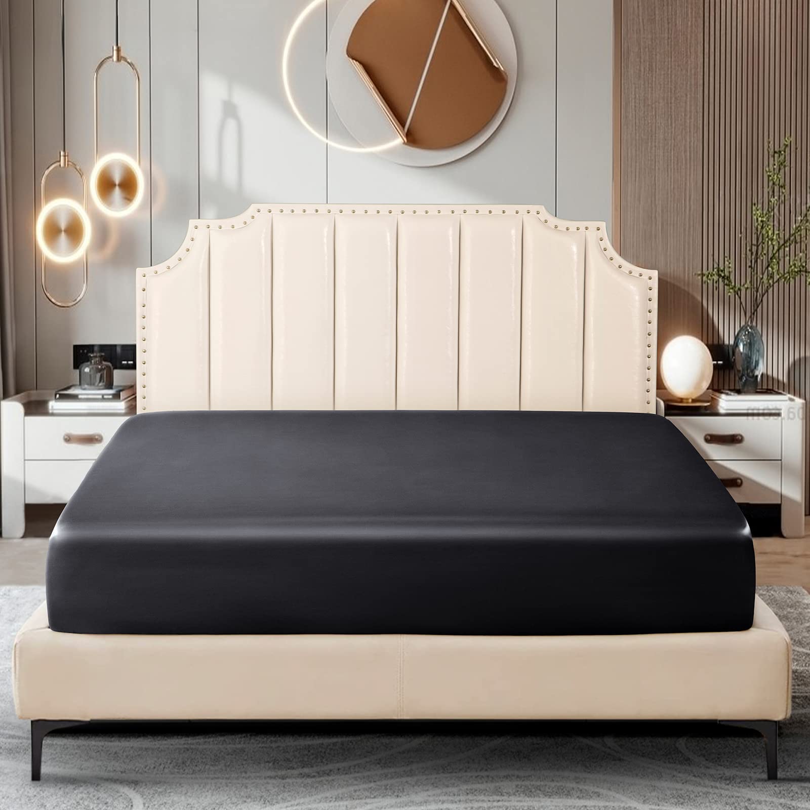 Ersmak Satin Fitted Sheet Only, Luxury Silky King Fitted Sheet Ultra Soft Deep Pocket Bottom Sheet, Wrinkle & Fade Resistant - B