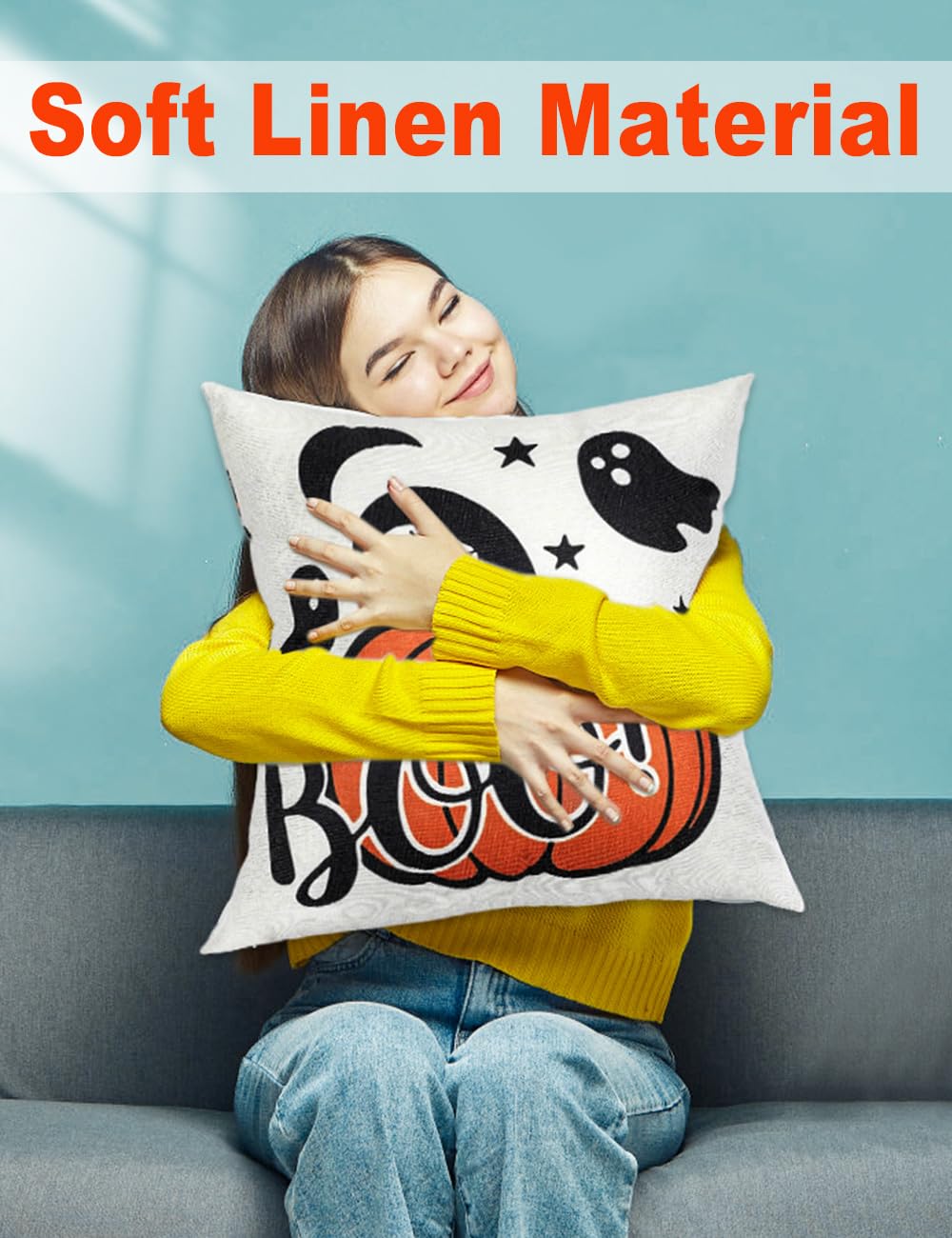 Halloween Decorations Double-Side Printing Pillow Covers 18'' X 18'' Set Of 4, With 8 Cute Halloween Decor Patterns, Elegant Inv