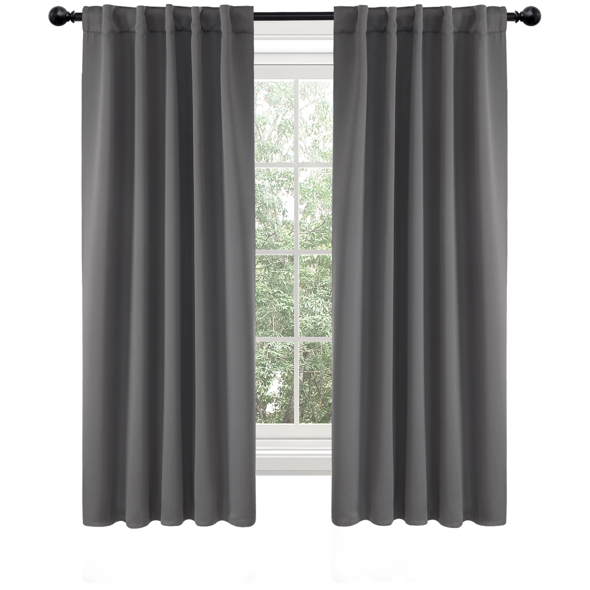 Deconovo Dark Grey Blackout Curtain Panels For Bedroom, Back Tab And Rod Pocket Curtains For Kids Bedroom, 42X72 Inch, Set Of 2 Panels
