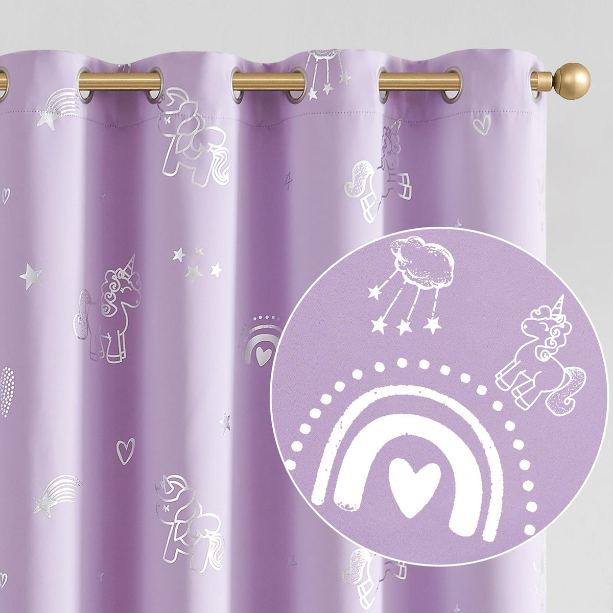 Jinchan Purple Blackout Unicorn Curtains For Girls Kids Room Thermal Insulated Room Darkening Rainbow Curtains For Girls Bedroom
