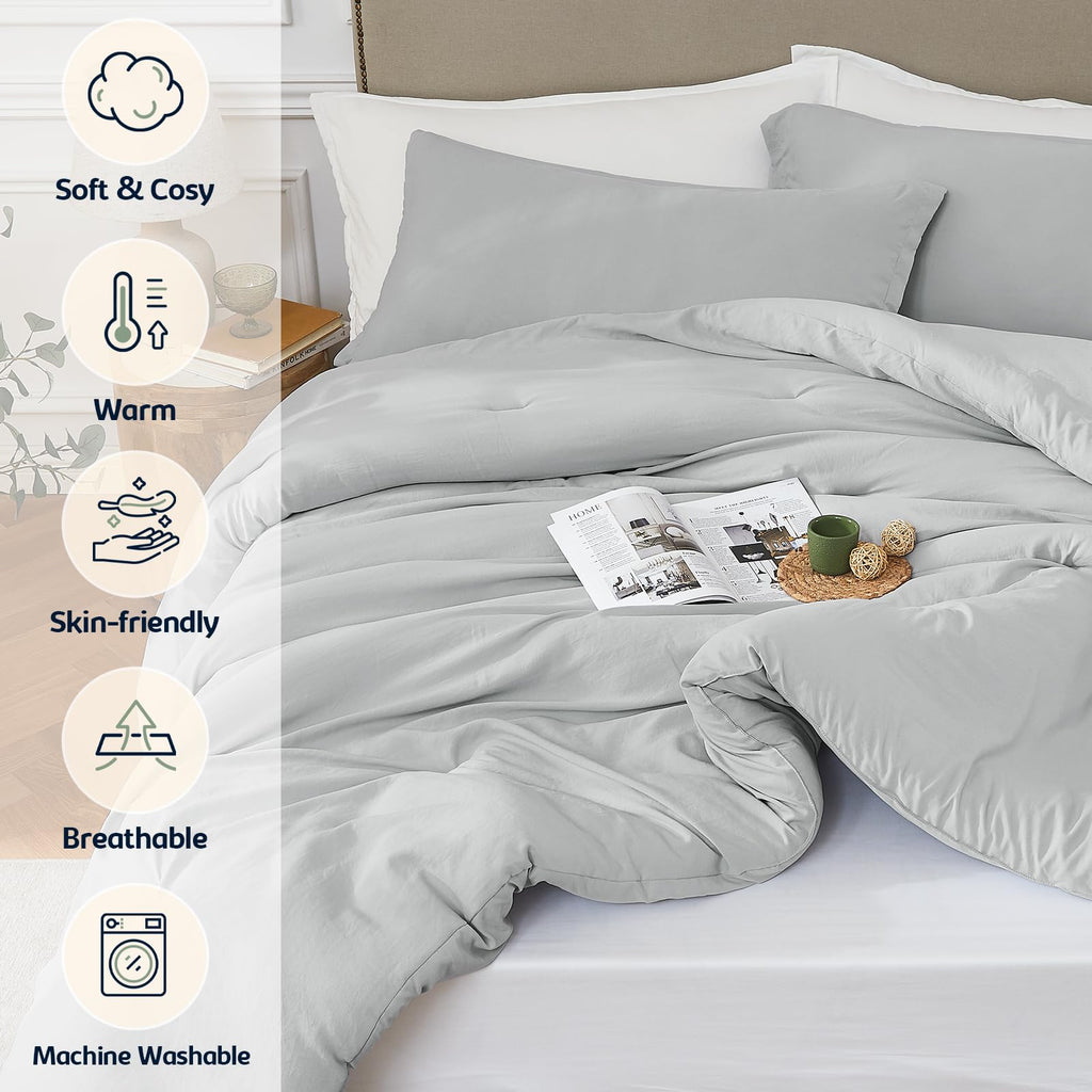 Quataly Twin Comforter Set Lightgrey,2Pcs Soft Lightweight Breathable Bedding Comforter Sets For All Season, Twin Size(68''  90'