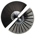 dmjuncong Large Folding Hand Rave Fan,Clack Handheld Fan,Black Colors Hand Fan,for Festivals, Rainbow Outfits,Disco Party,Home D