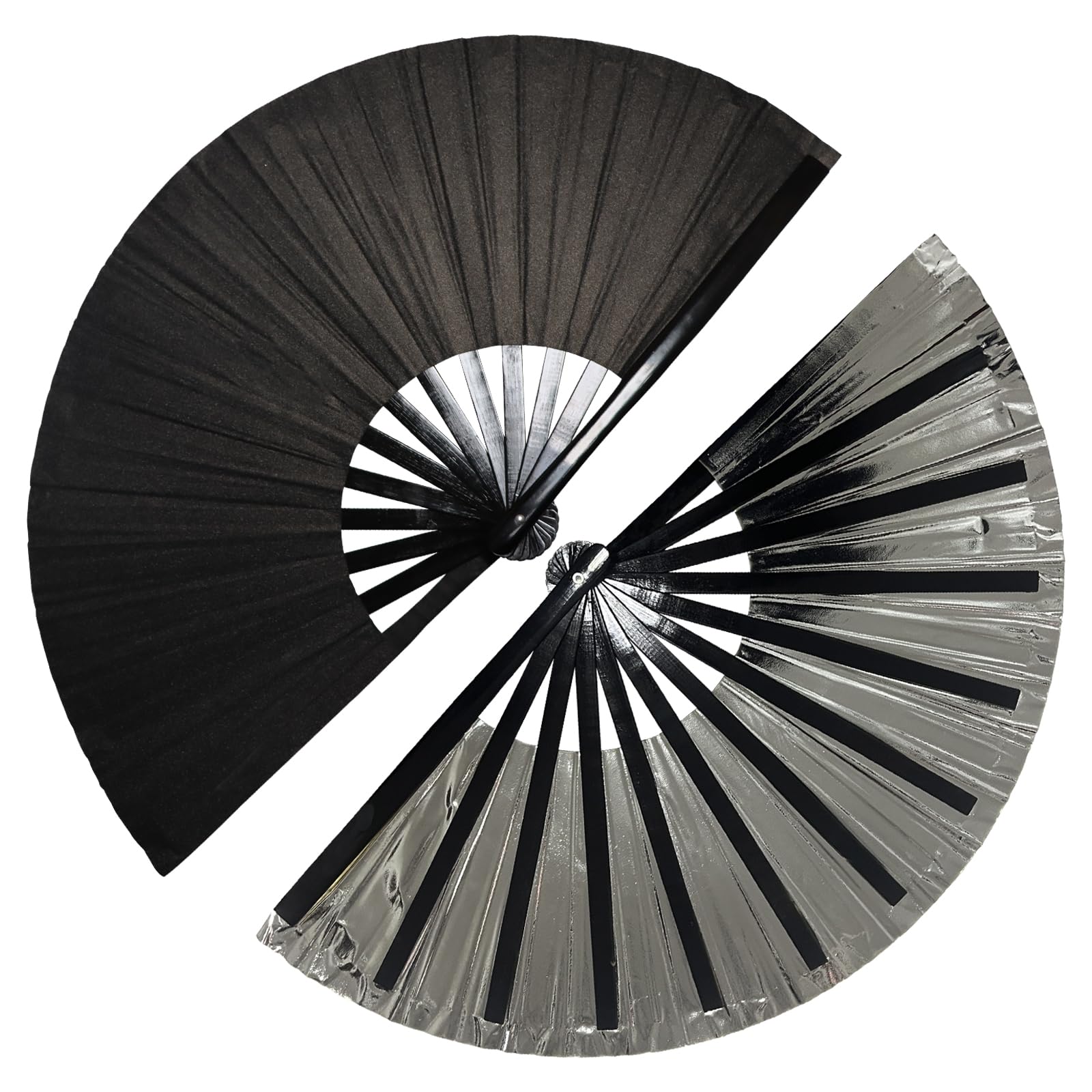 dmjuncong Large Folding Hand Rave Fan,Clack Handheld Fan,Black Colors Hand Fan,for Festivals, Rainbow Outfits,Disco Party,Home D