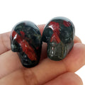 Bacatgem 2 Pcs Natural African Bloodstone Mini Crystal Human Skull Figurines,1 Inch Handcarved Crystals and Healing Stone Room D