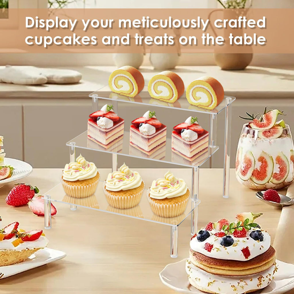 Acrylic Display Risers,Clear Display Risers Stand Small Mini Shelf 3 Tiered Cupcake Stand For Food Desserts Stand Shelves For Pa