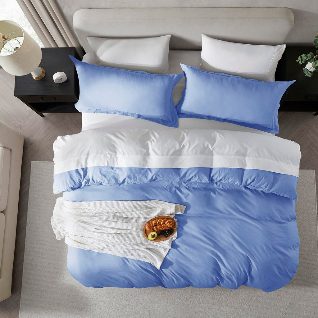 Nestl Calm Blue Duvet Cover Queen Size - Soft Prewashed Queen Duvet Cover Set, 3 Piece, With Zipper Closure, 1 Duvet Cover 90X90 Inches And 2 Pillow Shams - No Comforter