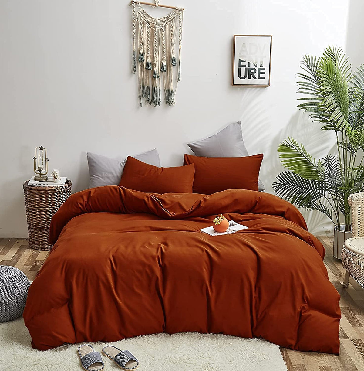 Karever Rust Comforter Sets Burnt Orange Bedding Set Cal King Reddish Caramel Color Terracotta Bed Set 3 Pieces Women Lightweigh