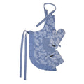 Encasa Xo Kitchen Apron With Oven Gloves & Potholder  Combo Set 100% Cotton  Heat Resistant | Floral Blue (3 Pcs Set)