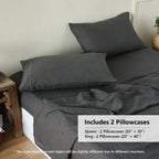 Simple&Opulence 100% Belgian Linen Pillowcase Embroidered-Set Of 2 Queen Size Stone Washed Solid Color-Soft And Durable (Dark Grey, 20''X30'')