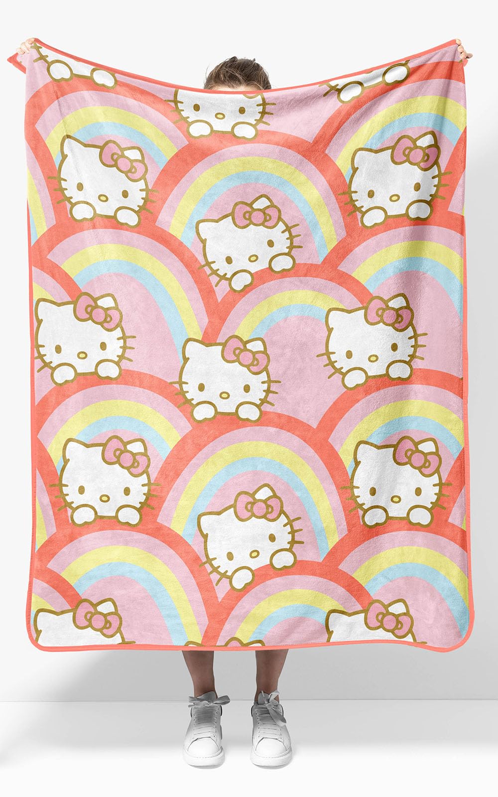 Hello Kitty Rainbow Plush Travel Throw Blanket - Measures 40 X 50 Inches - Super Soft Lightweight Bedding