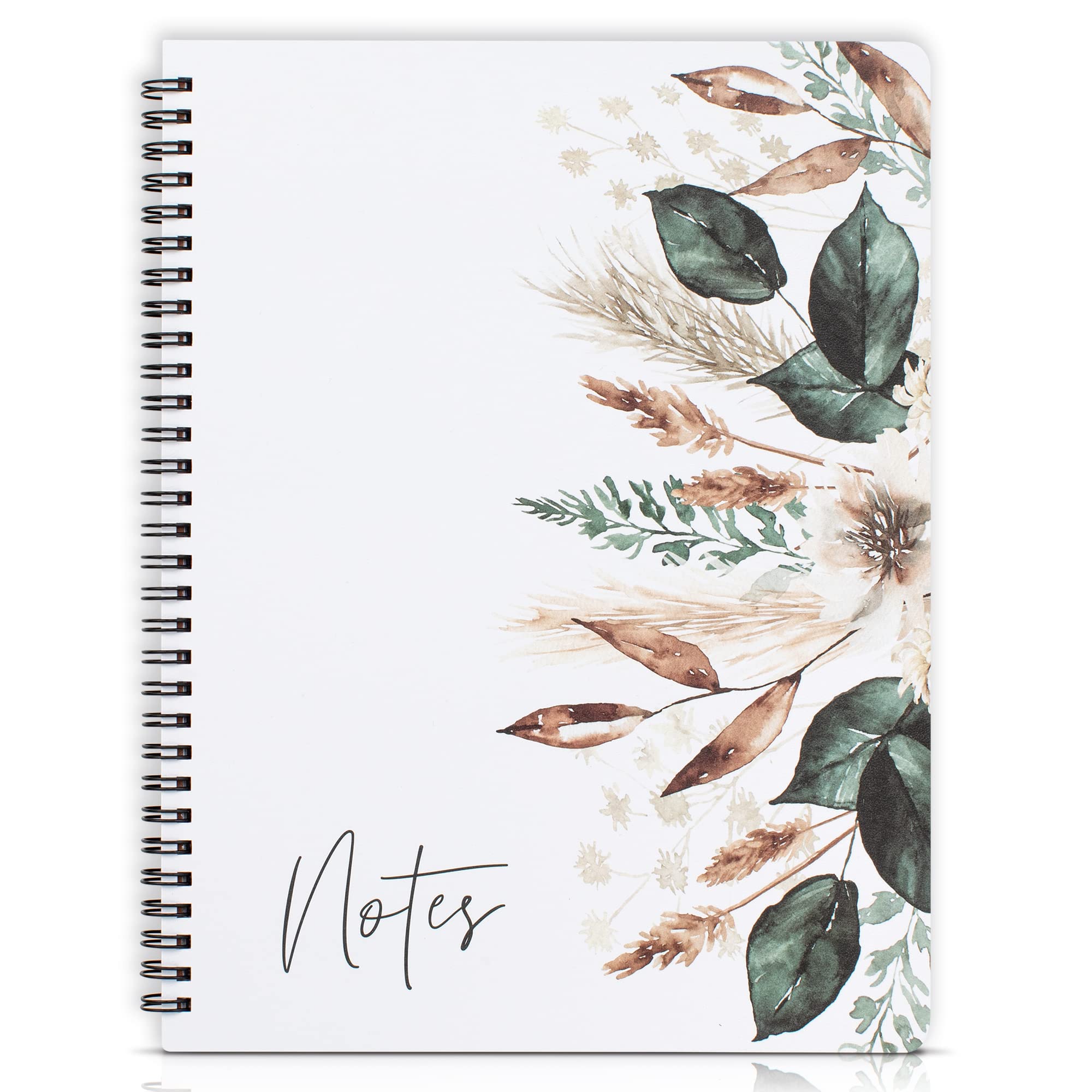 Aesthetic Spiral Notebook Journal For Women - Cute Dried Floral 10.5' X 8.5' College Ruled Notebook With Large Pockets And Lin