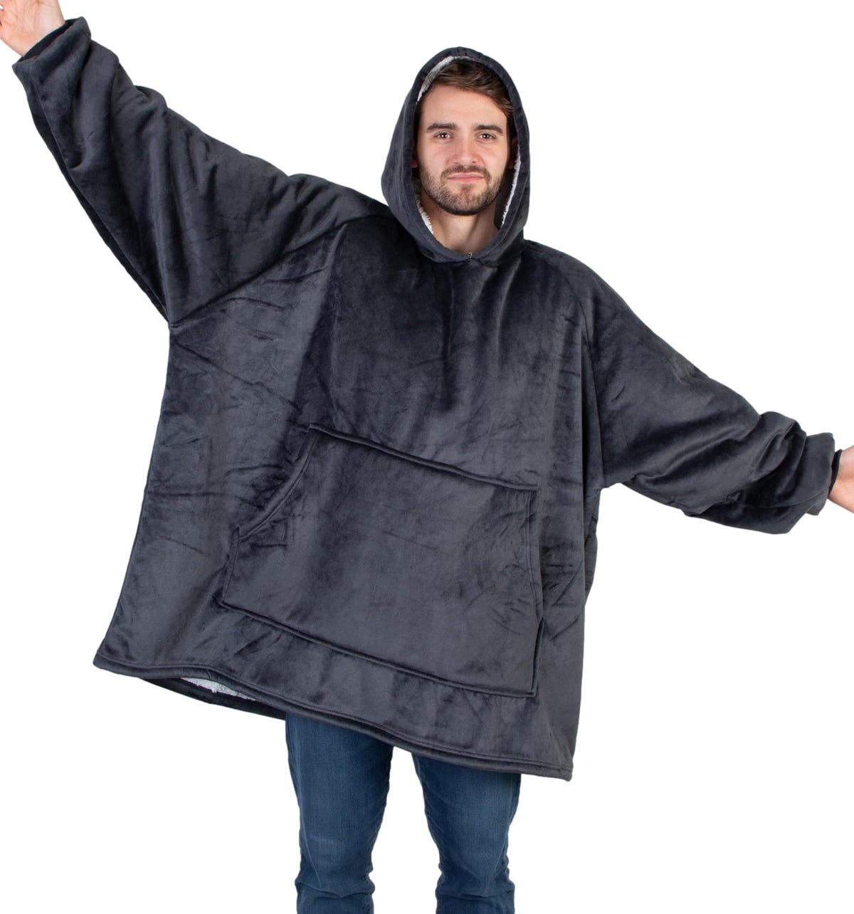 Snoog Oversized Wearable Blanket Hoodie For Men & Women - Cozy Sherpa Hoodie Blanket - Hooded Blanket Sweatshirt W/Pocket -Navy