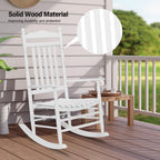 Vingli Wood Rocking Chair Outdoor With 450 Lbs Support Relaxing Rocker Solid Wood High Back Seat Reclining Seat For Deck, Garden, Backyard, Porch, Indoor Or Outdoor Use, White