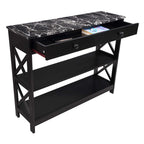 Convenience Concepts Oxford 1 Drawer Console Table With Shelves, Black Faux Marble/Black