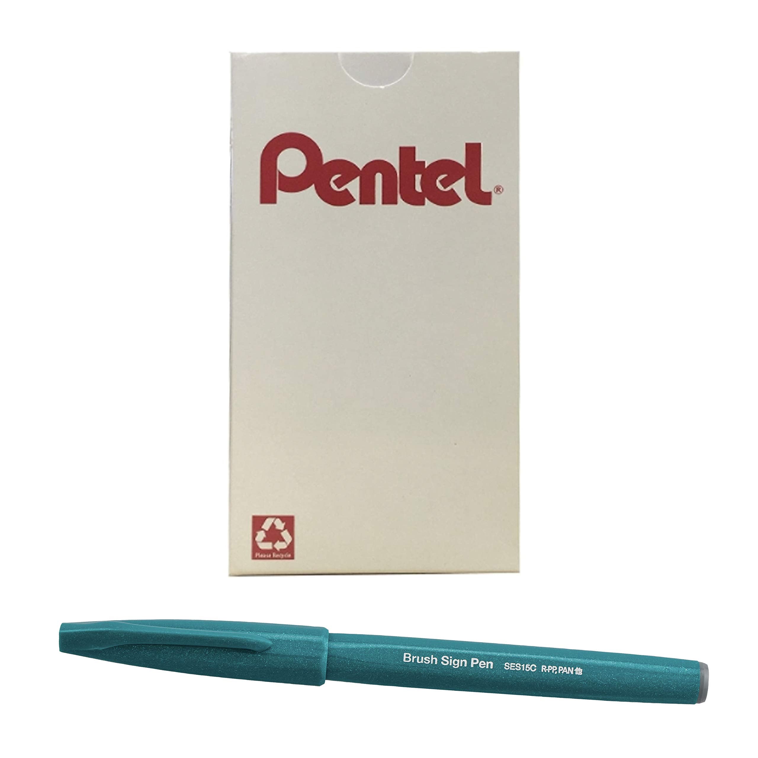 Pentel Arts Sign Pen Brush, Turquoise Green Ink, Box Of 12 Pens