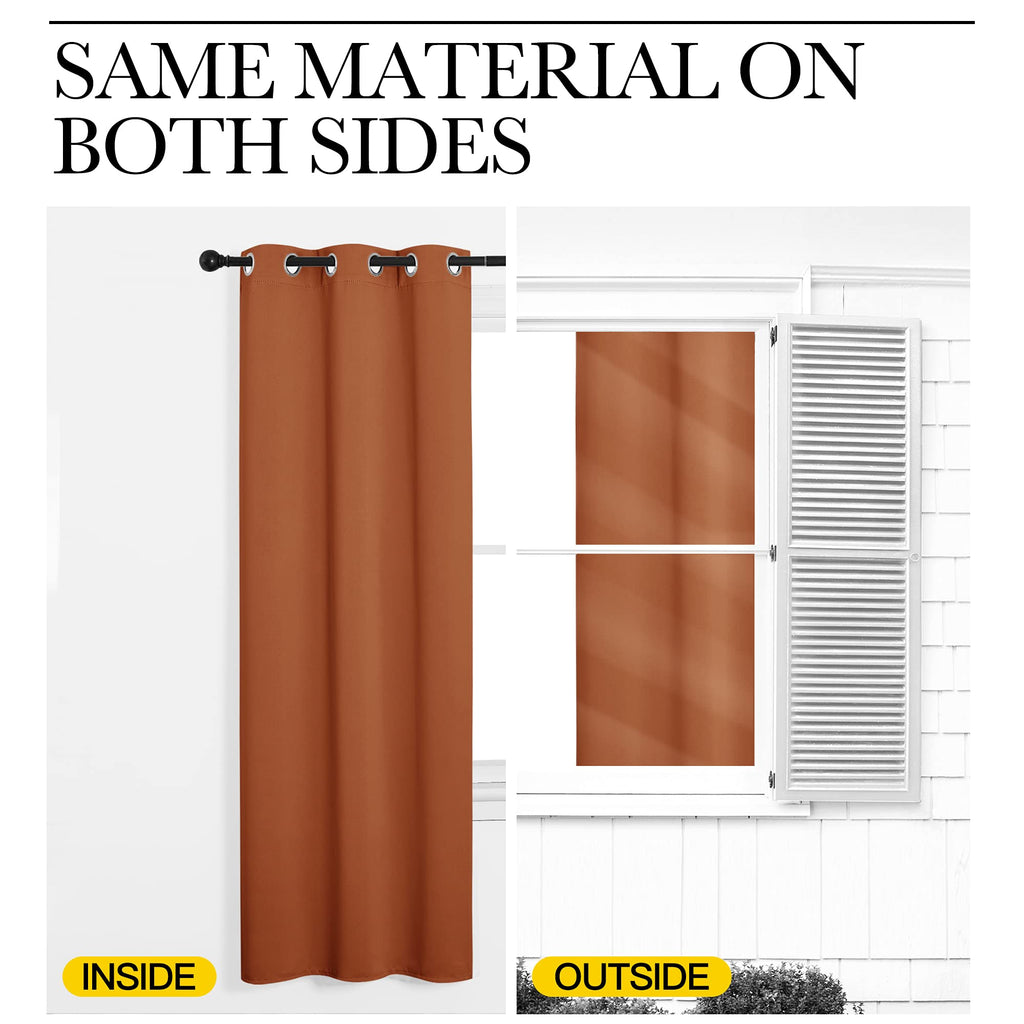 Nicetown Halloween Room Darkening Curtains For Bedroom, Burnt Orange Thermal Insulated Drapes 63 Inches Long For Small Shack Win