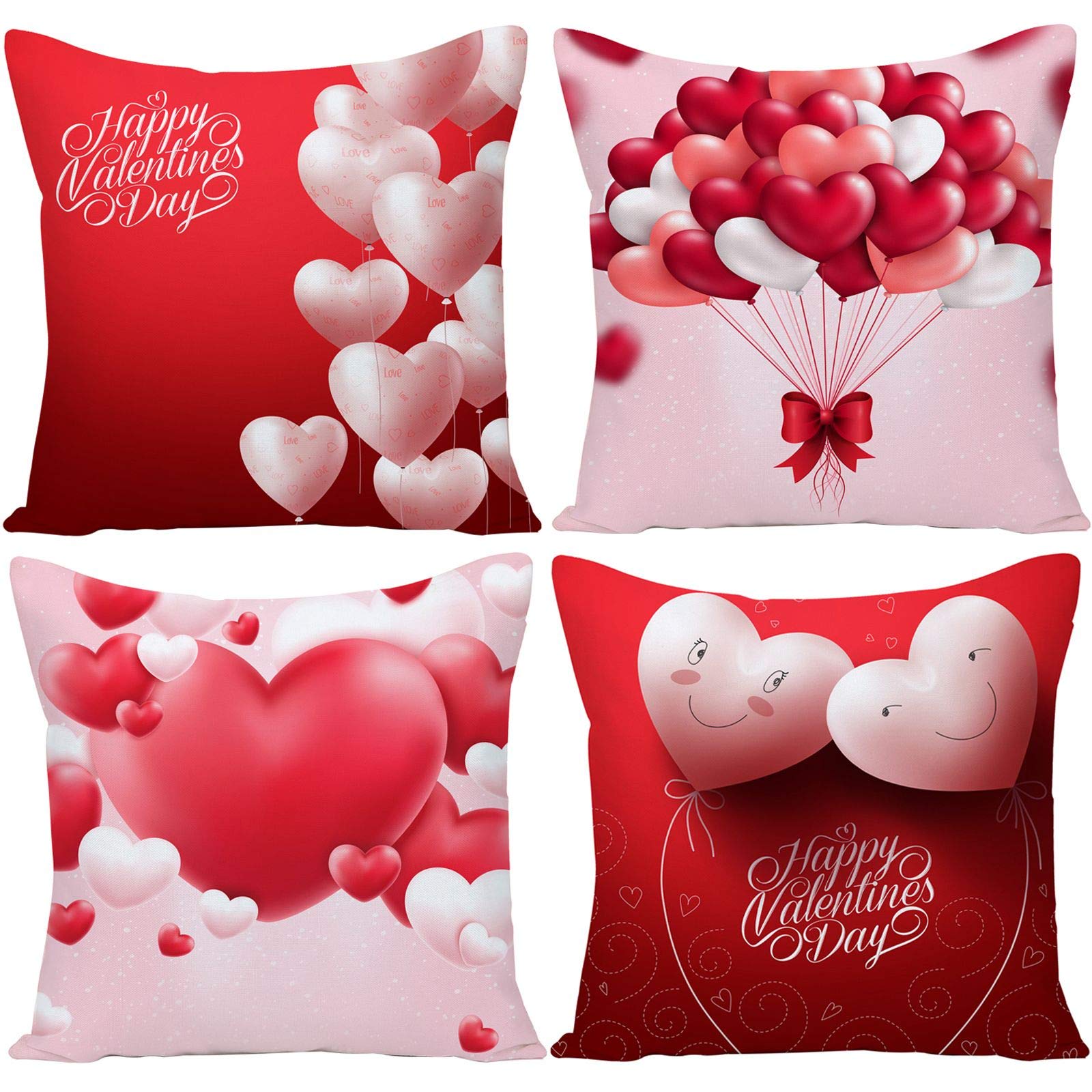 Guhoo Valentines Day Pillow Covers 20X20 Set Of 4 Spring Farmhouse Decor Red Love Holiday Decorations Cotton Linenthrow Cushion