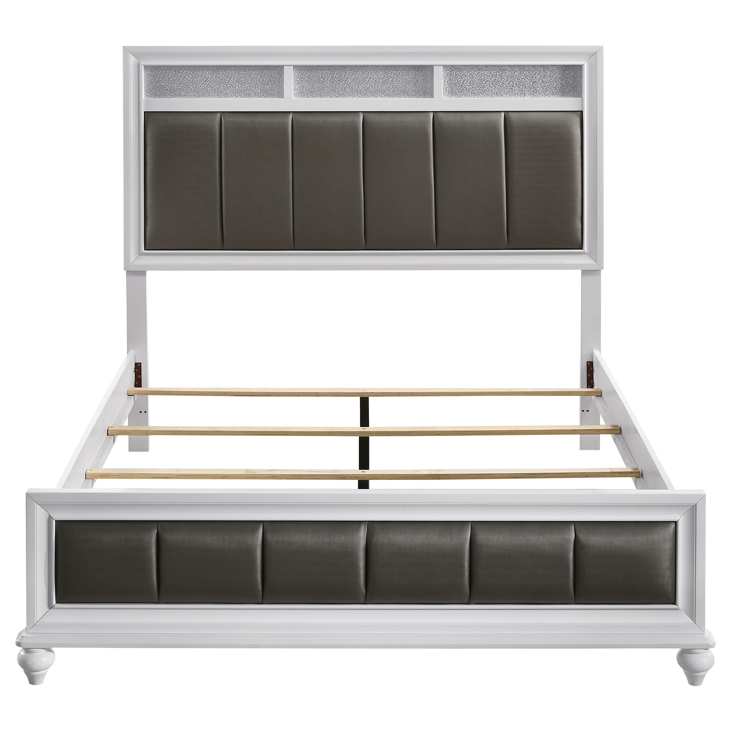 Coaster Home Furnishings Barzini Modern Classic 4-Piece Bedroom Set Leatherette Upholstered Queen Size Panel Bed Frame 56-inch Headboard White 205891Q-S4
