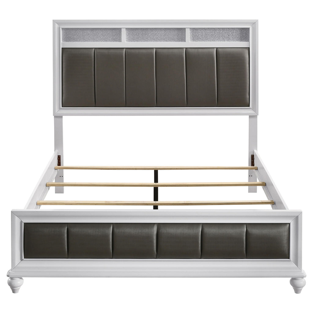 Coaster Home Furnishings Barzini Modern Classic 5-Piece Bedroom Set Leatherette Upholstered Queen Size Panel Bed Frame 56-inch Headboard White 205891Q-S5