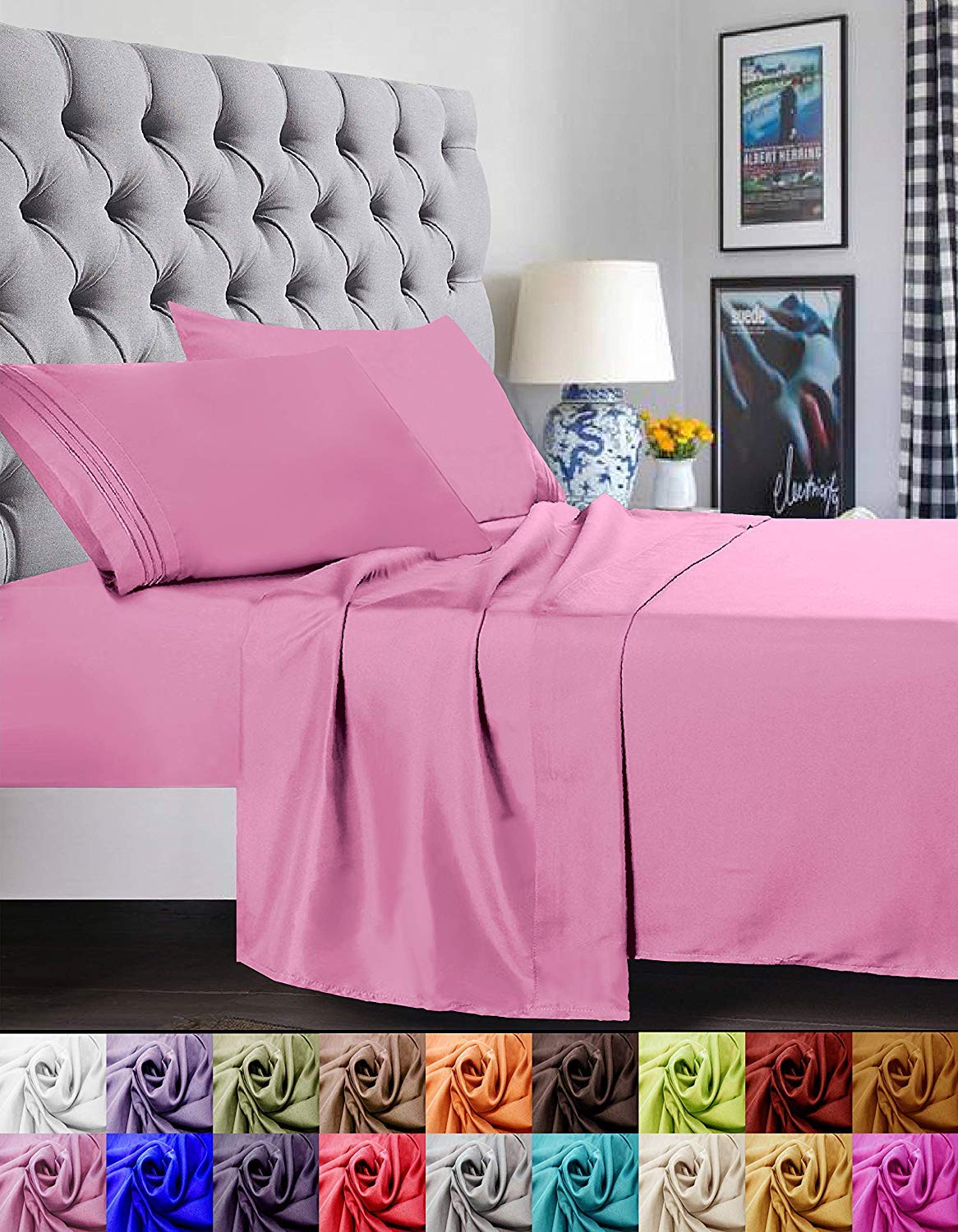 Elegant Comfort 1500 Premier Luxury Hotel Quality Super Soft Wrinkle Free And Fade Resistant 4-Piece Bed Sheet Set, King, Light
