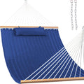 Lazy Daze Hammocks 12 FT Double Quilted Fabric Hammock with Spreader Bar and Detachable Pillow, 450lbs Weight Capacity, Navy Blu