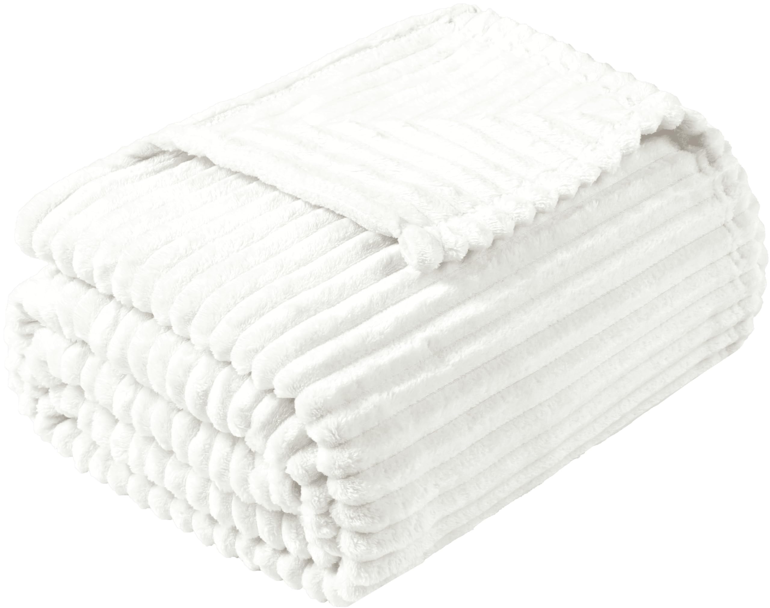 Vessia Flannel Fleece Throw Blanket For Couch,Sofa,Bed, 300Gsm Microfiber White Striped Chair Blanket For Adults And Kids, Super