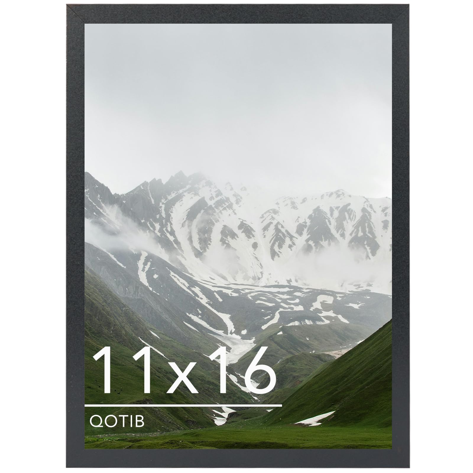 QOTIB 11x16 Picture Frame Black for Wall Mounting, Horizontal and Vertical Formats for Wall Hanging, Wood 11x16 Frame, Black, 1 