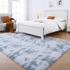 Shag Rugs 8X10 Living Room: Shag Area Rug For Bedroom - Gray Large Fluffy Soft Carpet (Tie-Dyed Light Gray, 8X10 Feet)
