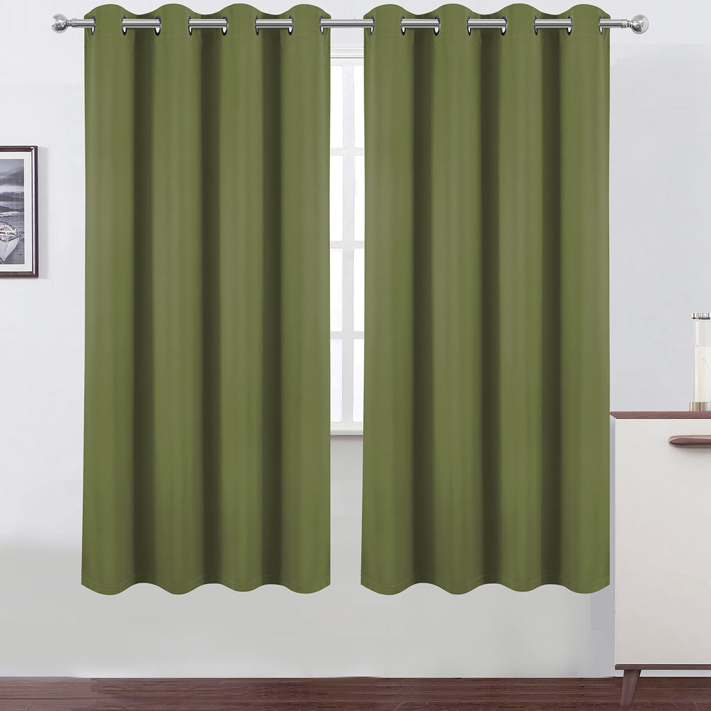 LEMOMO 100% Blackout Curtains Olive Green 52 x 72 Inch Polyester Thermal Insulated