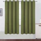 LEMOMO 100% Blackout Curtains Olive Green 52 x 72 Inch Polyester Thermal Insulated