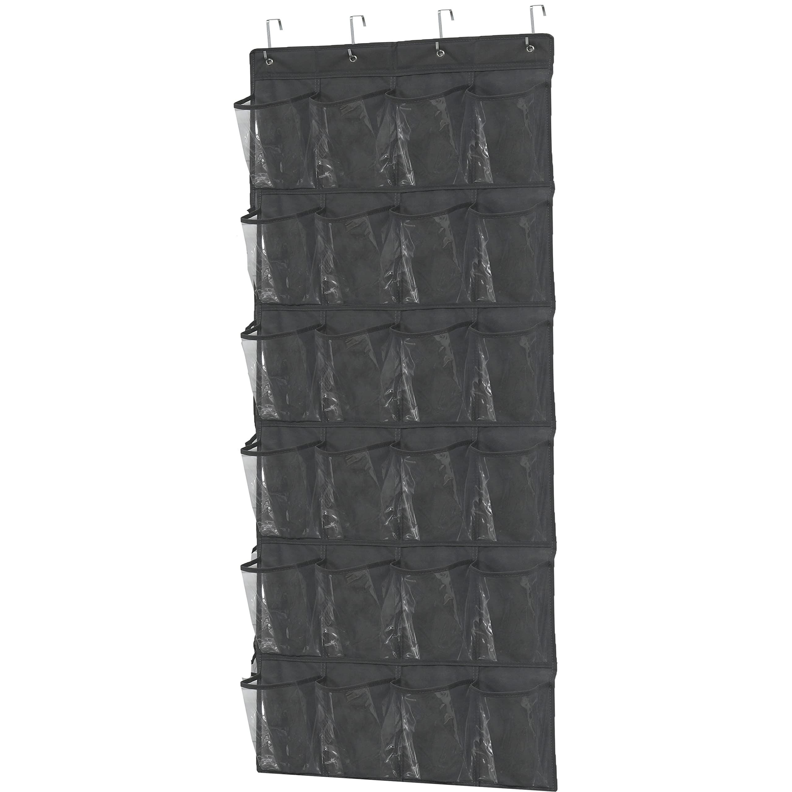 Simple Houseware 24 Pockets Large clear Pockets Over The Door Hanging Shoe Organizer, Dark grey (56 x 22.5)