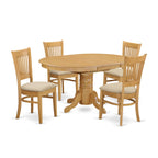 East West Furniture AVVA5-OAK-C Avon 5 Piece Modern Set Includes an Oval Wooden Table with Butterfly Leaf and 4 Linen Fabric Kitchen Dining Chairs, Oak