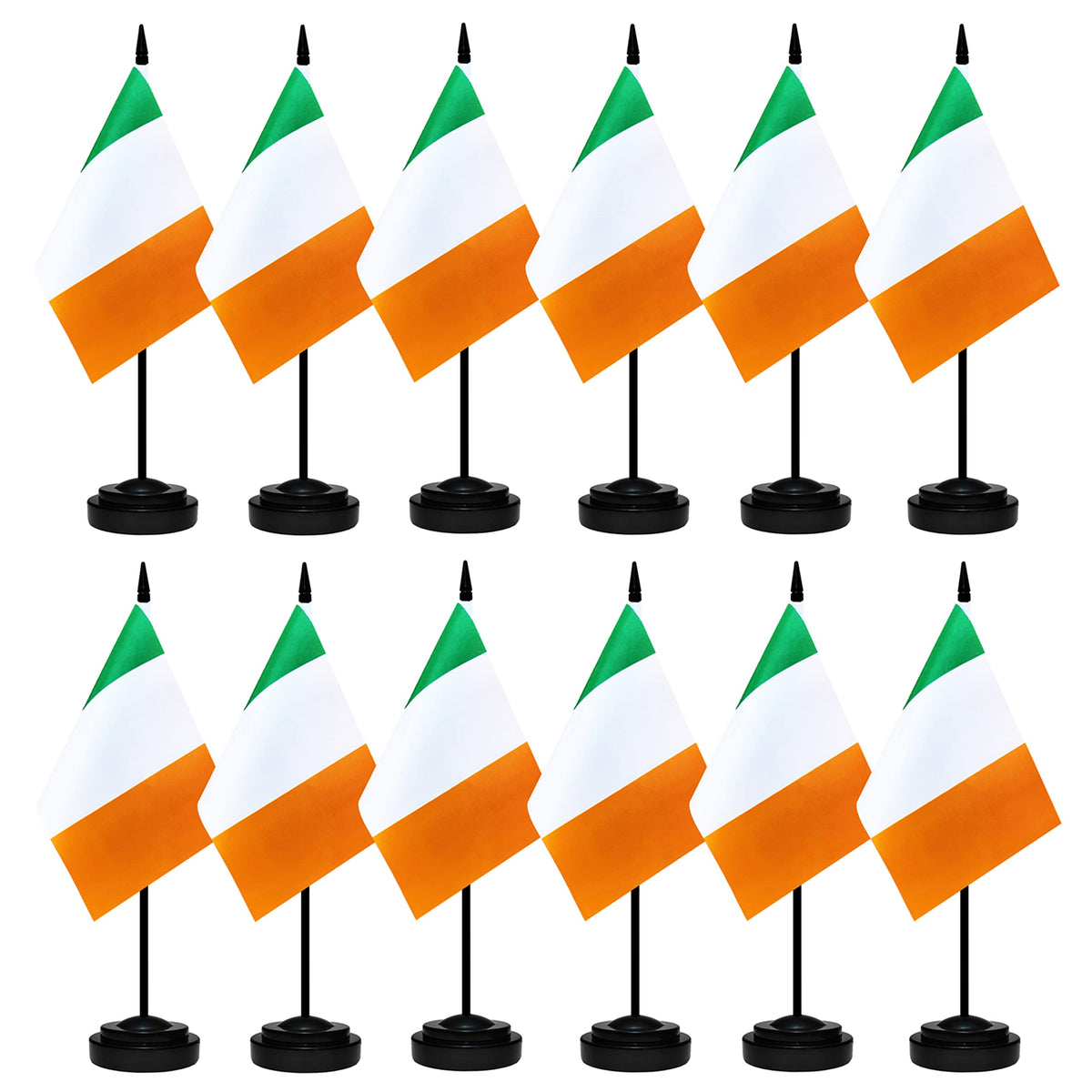 12 Pack Ireland Desk Flags Set, Irish Small Mini Table Office Flags With 12' Solid Black Pole, Black Base And Spear Top, Miniat