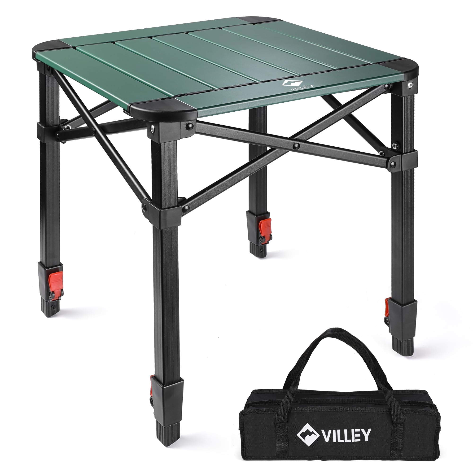 VILLEY Folding Camping Square Table with Carry Bag, Lightweight Aluminum Adjustable Square Table for Outdoor, Camping, Picnic, B