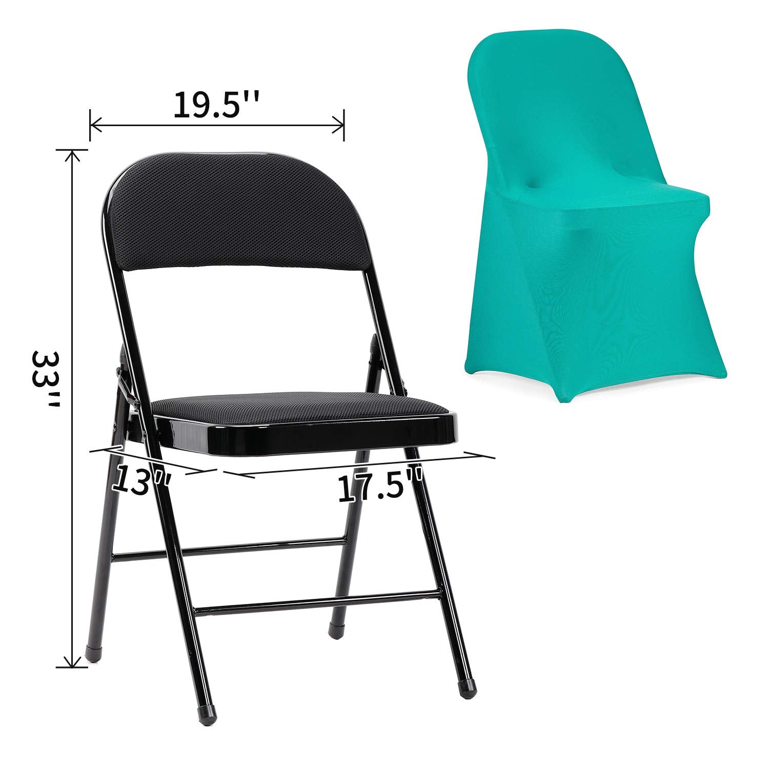Peomeise Stretch Spandex Folding Chair Cover For Wedding Party Dining Banquet Event (Turquoise,12Pcs)