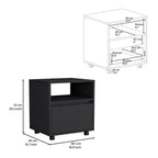 Nightstand 20" H, with 1 Open Shelf, 1 Drawer and Casters, Black