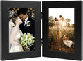 Golden State Art, 4x6 Double Picture Frame Vertical Hinged Photo Frame 2 Opening Folding Family Frames Collage, with Real Glass 