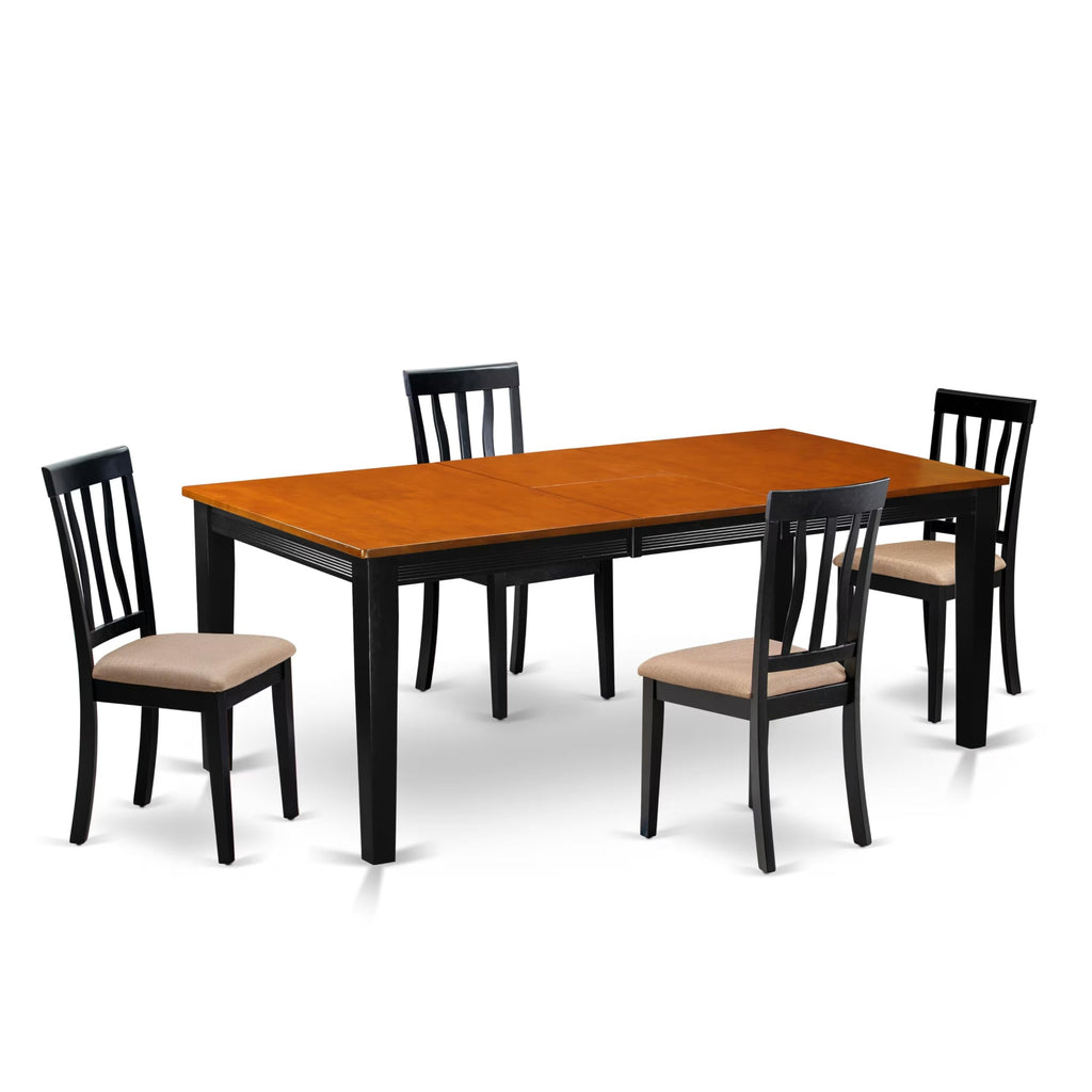 East West Furniture QUAN5-BCH-C 5 Piece Kitchen Table Set for 4 Includes a Rectangle Dining Room Table with Butterfly Leaf and 4 Linen Fabric Upholstered Chairs, 40x78 Inch, Black & Cherry
