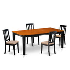 East West Furniture QUAN5-BCH-C 5 Piece Kitchen Table Set for 4 Includes a Rectangle Dining Room Table with Butterfly Leaf and 4 Linen Fabric Upholstered Chairs, 40x78 Inch, Black & Cherry