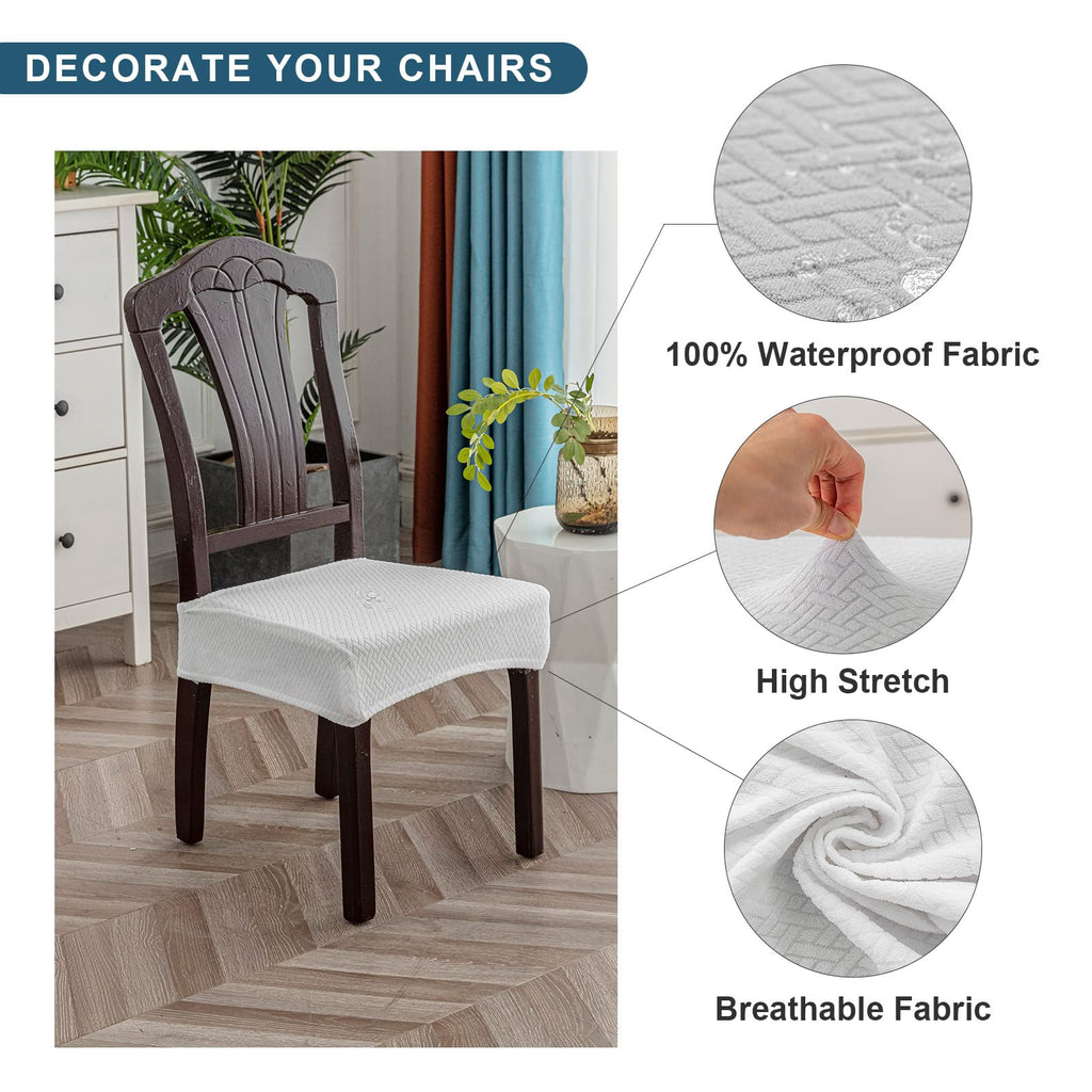 Genina Waterproof Seat Covers For Dining Room Chair Covers Waterproof Dining Chair Covers (2 Pcs-Rear-Gapped, White)